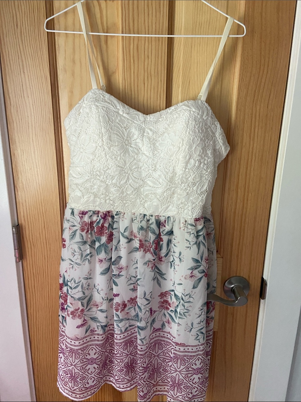 Lily Rose Lace Bodice Floral Mini Dress in White, Pink and Green